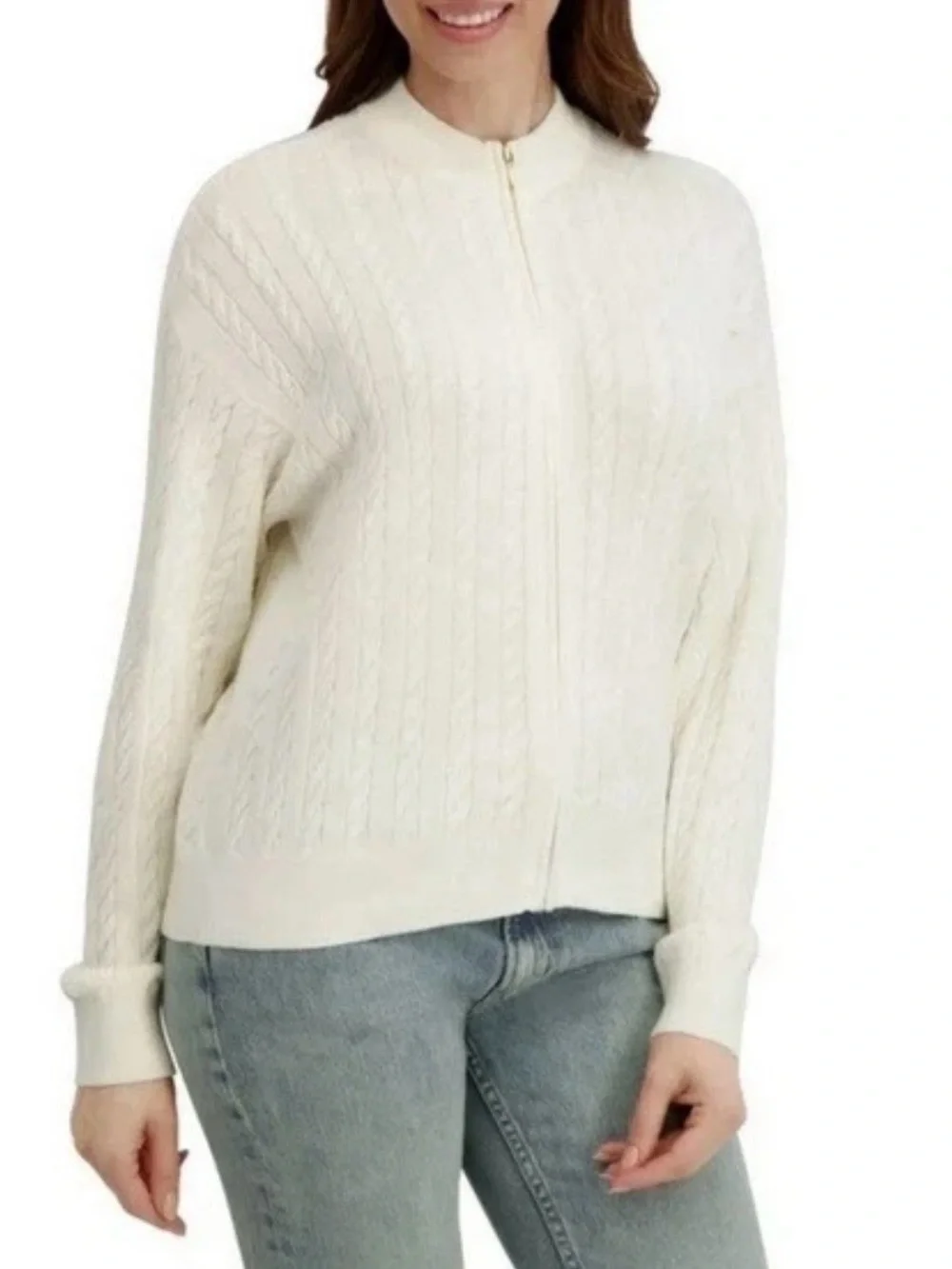 Nautica Jeans Women's Cable Knit Full Zip Sweater - Picture 1 of 7